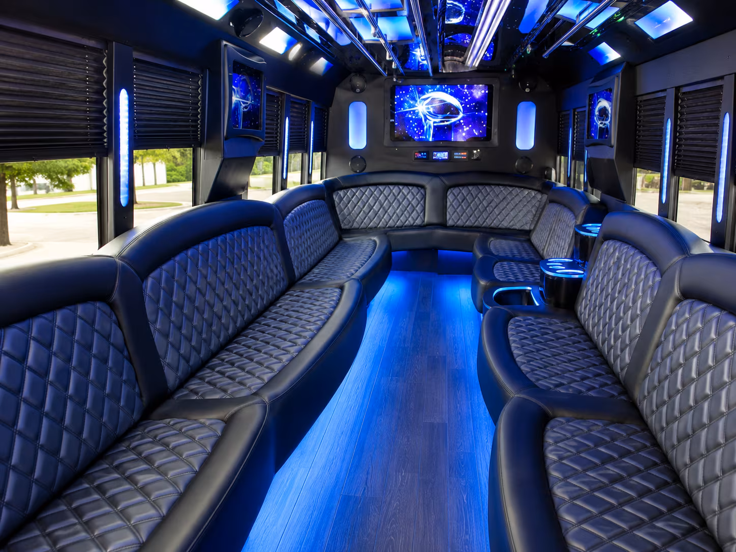 Passenger seating aboard a Anchorage party bus rental