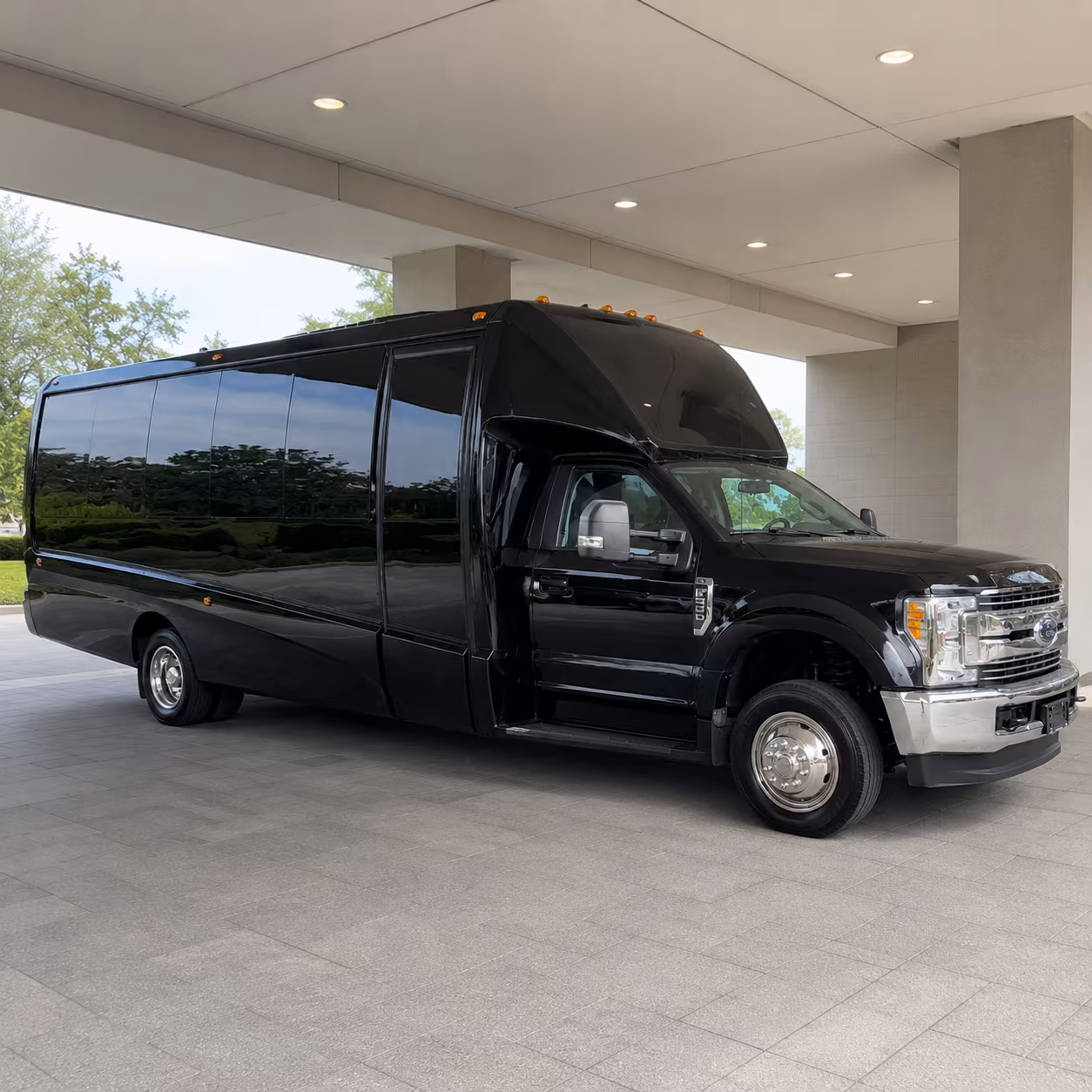 White party bus exterior