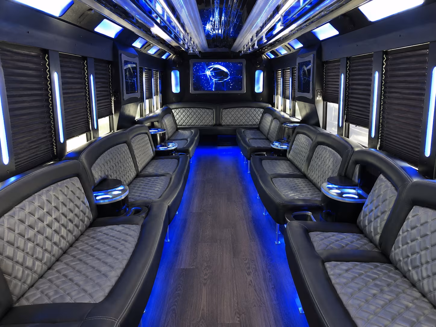White party bus exterior