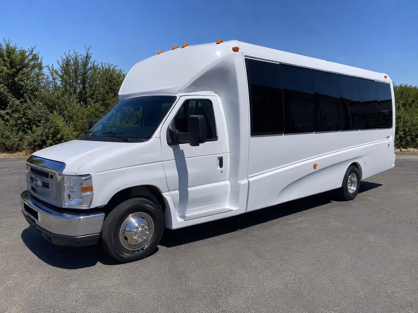White party bus exterior