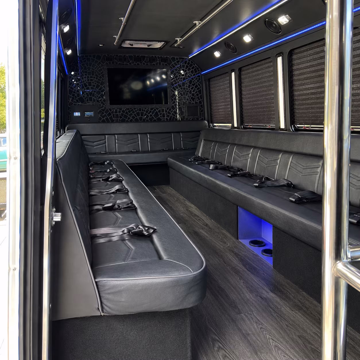 White party bus exterior