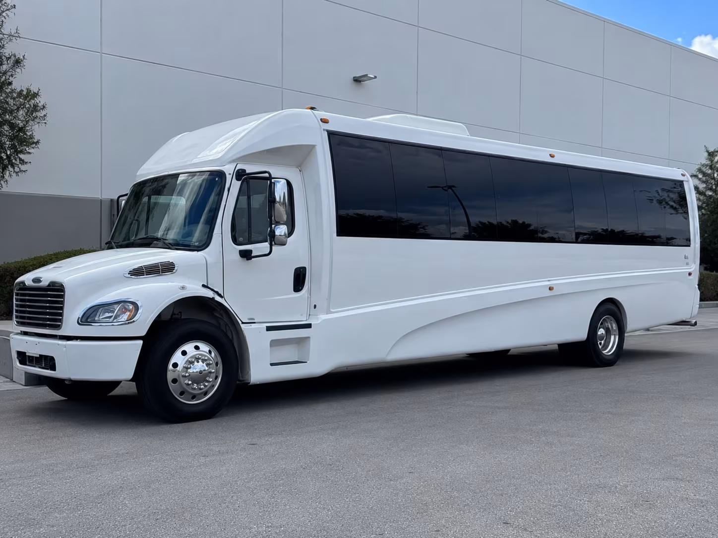 White party bus exterior