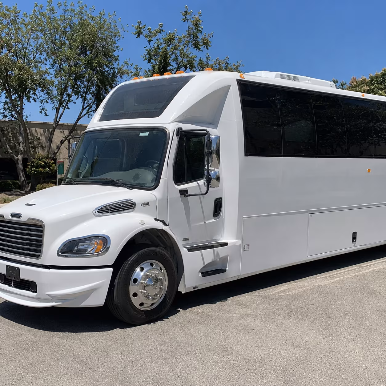 White party bus exterior