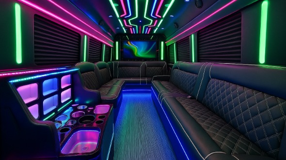 Interior of Charter Bus Company Soldotna's 30 Passenger Party Bus in Soldotna